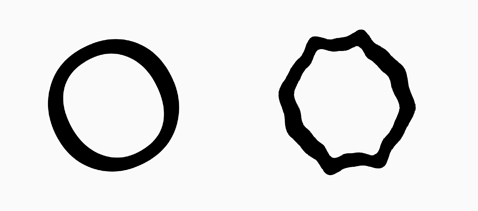 *WonkyChar widget before and after applying the shader.*