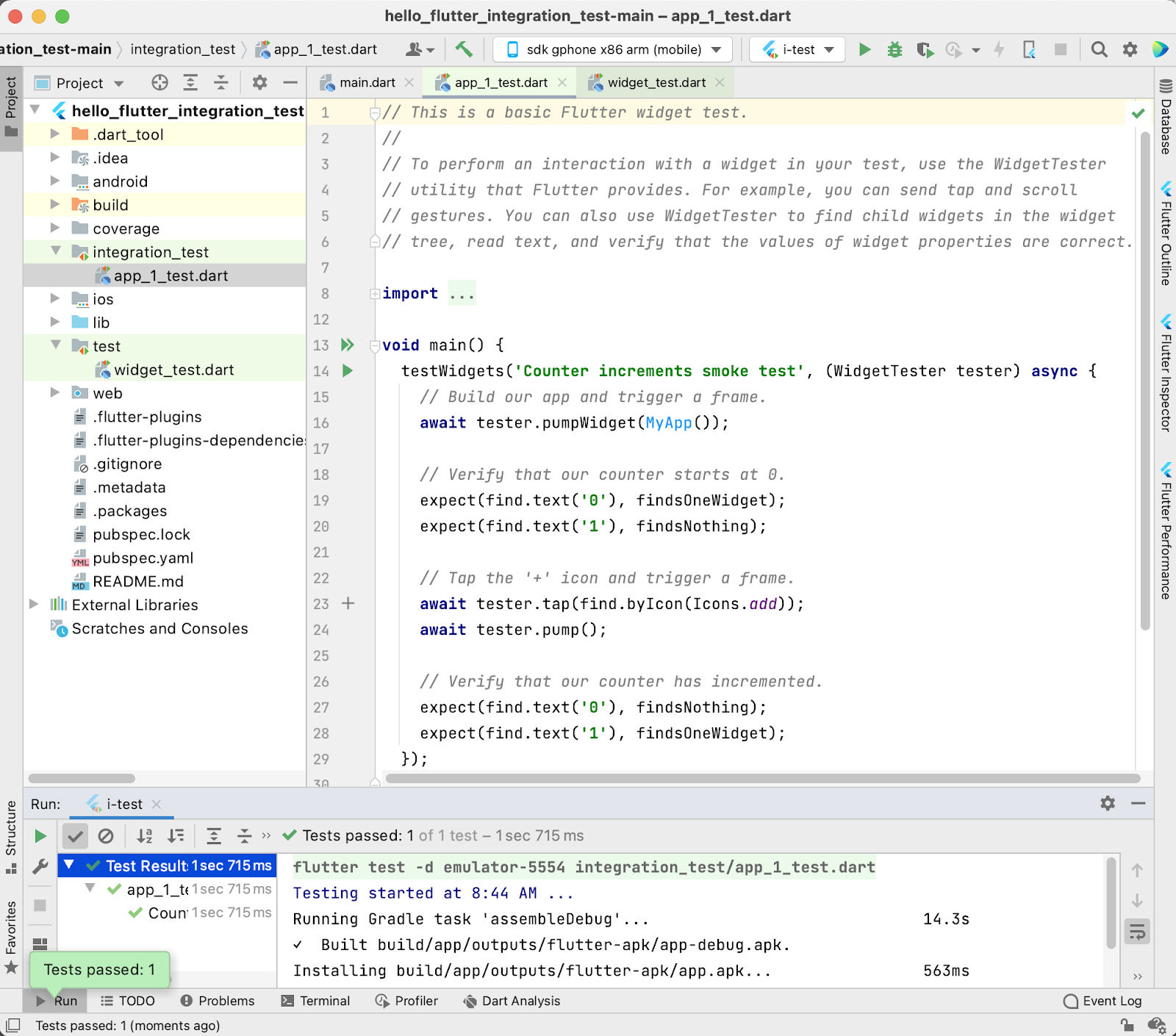 Integration testing your Flutter app in IntelliJ/Android Studio