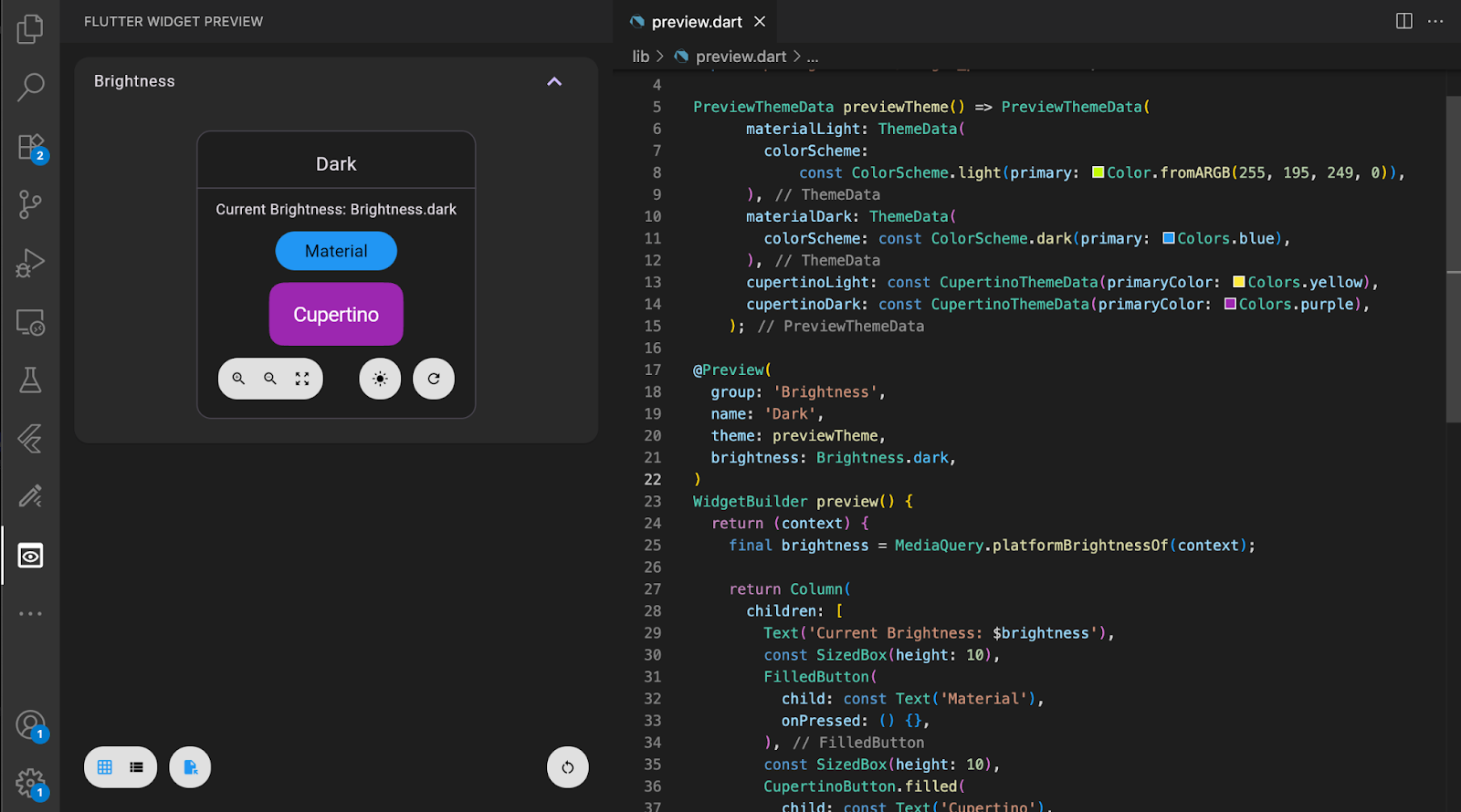 *Widget Previews embedded in VSCode.*