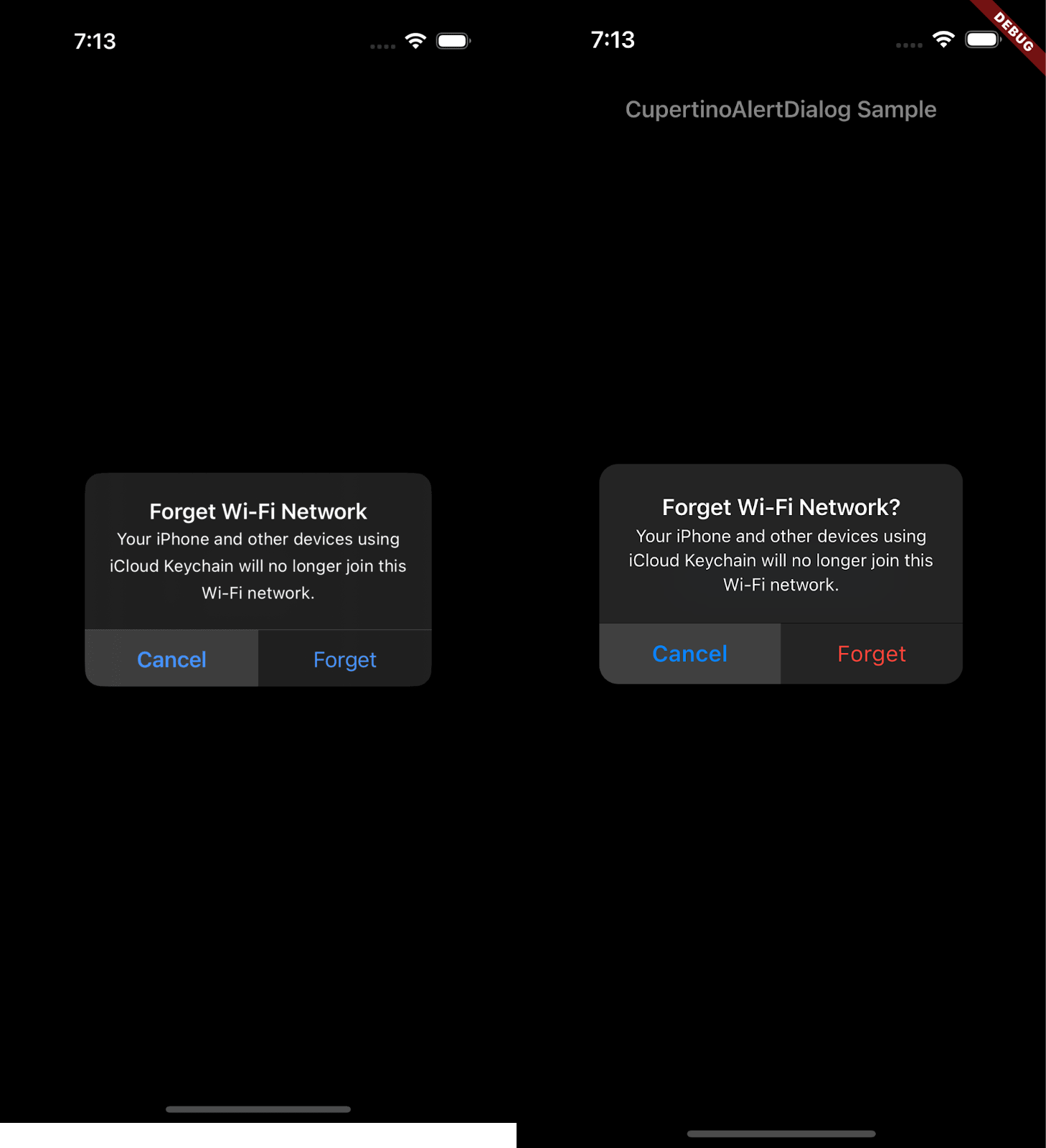 After improvement — Left is a native view, right is a Flutter view