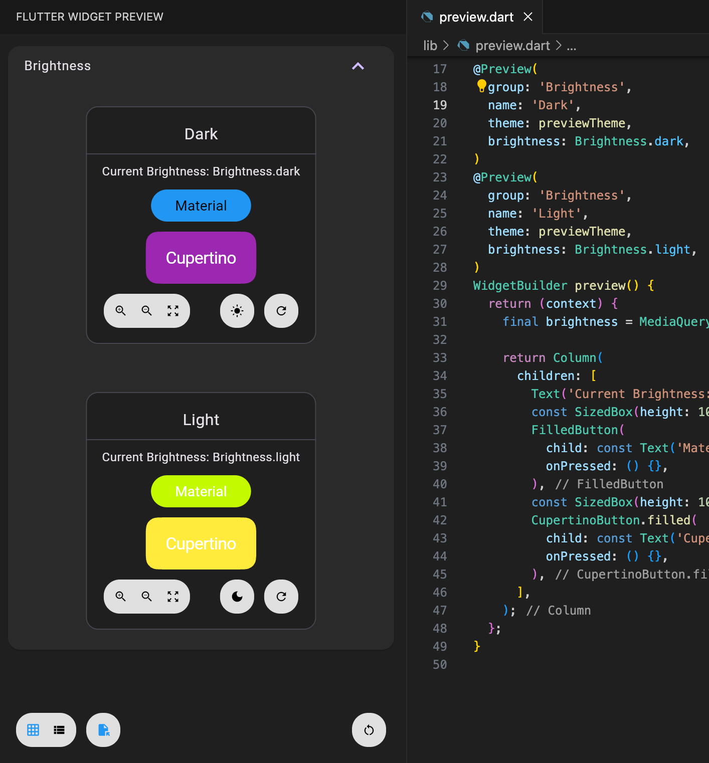 *An example of multiple “Brightness” previews in a preview group.*